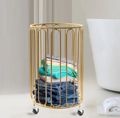 Modern Round Metal Laundry Basket with Wheels Pepadia Online Shop