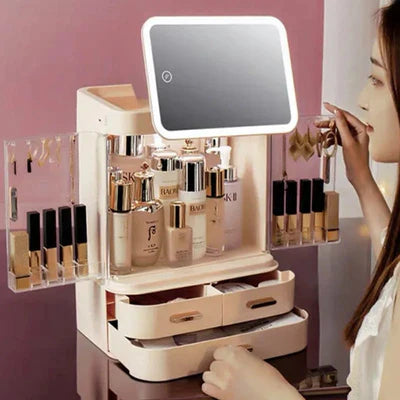 Cosmetic Storage Makeup Box With Led Light Mirror Pepadia Online Shop