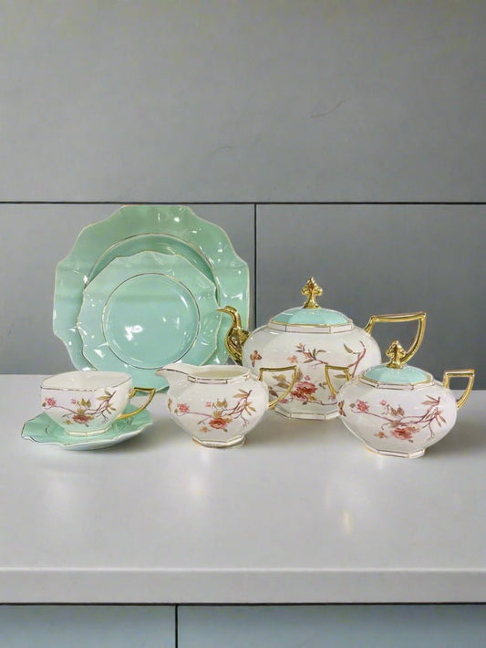 Modern Ceramic Floral Teaset (White & Green) Pepadia Online Shop