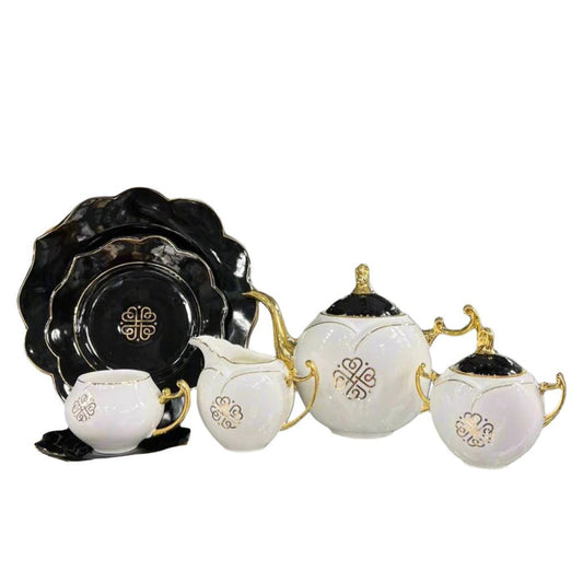 Modern Ceramic Floral Teaset (White & Black)