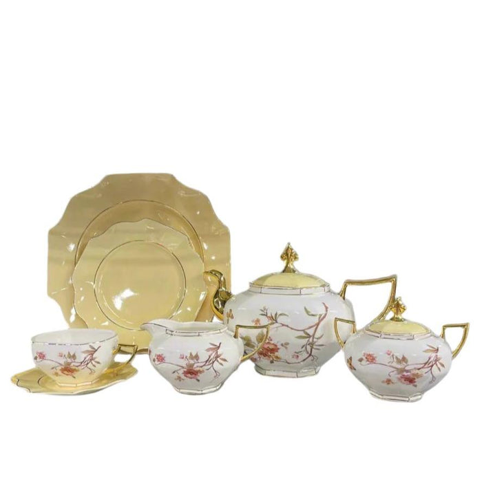 Modern Ceramic Floral Teaset (White & Yellow)